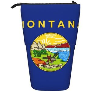 Evengigy Montana staat vlag print schattig etui met ritssluiting verstelbare standaard potloodhouder grappige make-up tas, Zwart, Eén maat, Tas Organizer