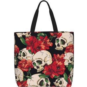 OdDdot Onderzeese Walvis Print Tote Bag Voor Vrouwen Opvouwbare Gym Tote Bag Grote Tote Tassen Vrouwen Handtas Voor Reizen Sport, Skull Rose-rood, Eén maat