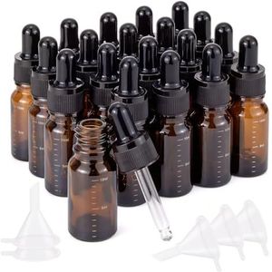 Unxuey 10ml 1/3 Oz Amber Scaled Glass Dropper Bottles with Clear Glass Pipettes Dropper for Essential Oil Perfume Travel Eye Fragrance Liquid Sample Vials with Funnels Pack of 20