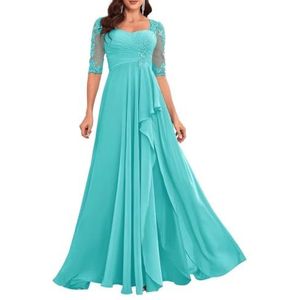 Dames chiffon moeder van de bruid jurk voor bruiloft met split galajurken cocktailjurk plus size, Turkoois, 44