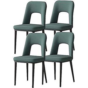 GEIRONV Moderne set van 4 eetkamerstoelen, gestoffeerde vrijetijdsbureaustoelen, koolstofstalen poten, keukenstoelen van kunstleer, mat leer Eetstoelen (Color : Green, Size : 40x48x85cm)