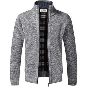 Jinsha Gebreid herenvest, dik vest met doorlopende ritssluiting, opstaande kraag, fleece gevoerd, warme winterjas