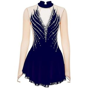 Nnnydjy Schaatskostuum voor meisjes Turnpakjes voor ritmische gymnastiek Wedstrijdkleding voor kunstschaatsen voor dames Eenvoudig en elegant Schaatsrokje voor dames,C,11_13Years