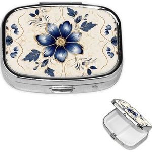 Beige Patroon Pil Case Draagbare Vierkante Pillendoos 2 Compartiment Pil Organizer Leuke Reizen Pil Container Vitamine Organizer voor Portemonnee Zak Reizen Gift