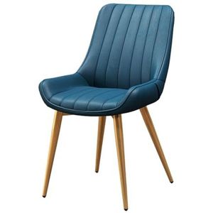 Eetkamerstoelen, waterdichte PU-lederen eetkamerstoelen, moderne keukeneetkamerstoelen, accentstoelen met metalen poten, comfortabel for keukenlounge, boerderij(Gold Legs,Blue)