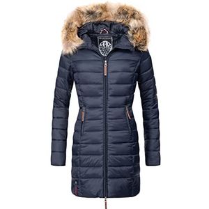 Marikoo Winterjas voor dames, warm, gewatteerd, lang, met capuchon, maat XS-XXL, roze, blauw, L