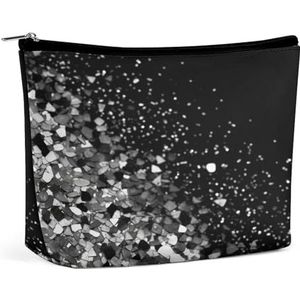 JKLPOMN Vrouwen draagbare reizen make-up tas, zwart wit glitter bedrukte waterbestendige make-up zakken, schattige make-up tas, van toepassing op cosmetica, make-up borstels toiletartikelen, sieraden,