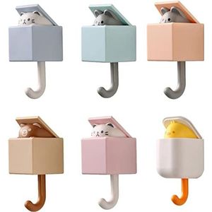 Creatieve zelfklevende kapstok, kattensleutelhaak, schattige huisdierenhaken, aan de muur gemonteerde zelfklevende kapstokhaken, kattenhaak for wanddecoraties (Size : 6 Pieces)