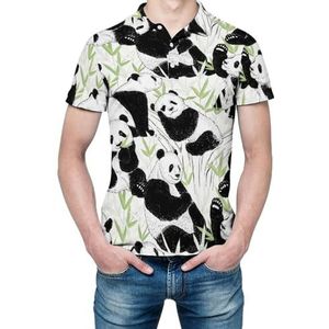 Leuke panda's en bamboe heren shirt met korte mouwen golfshirts normale pasvorm tennis T-shirt casual zakelijke tops