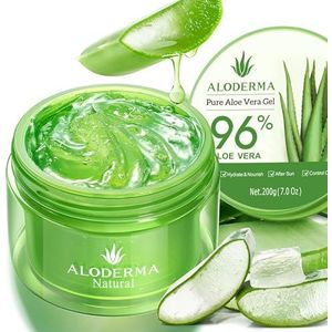 Aloderma Organic Aloe Vera Gel for Face & Body, 96% Pure Aloe Gel Made within 12 Hours of Harvest, Ideal for Skin, Scalp, & Hair Hydration, Calming Moisturizer for Soothing After Sun Care Relief, 7oz