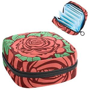 Maandverband Opbergtas, Menstruatie Cup Pouch Tampon Bag, Periode Pads Houder Organizer voor Vrouwen Meisjes, Rode Rose