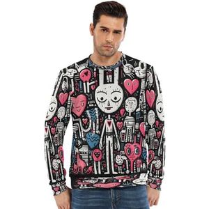 KAAVIYO Roze Zwart Abstracte Doodle Art Trui Lange Mouw Ronde Hals Sweatshirt T-shirt Tops Crewneck Truien Voor Tiener Mannen, Patroon, XXL