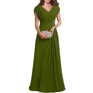 Dames chiffon avondgalajurken mouwloze moeder van de bruid jurk cocktailjurk grote maten, Olijfgroen, 32