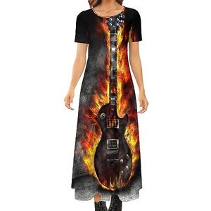 The Burning Guitar dames zomer casual korte mouw maxi-jurk ronde hals bedrukte lange jurken 5XL