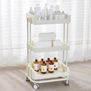 TT-YEC Salonspecifieke Gereedschapswagen, Salonladekast Met 360° Draaibare Wielen, Op De Vloer Staande Kapperswagen Met Drie Niveaus, Kapsalonopbergstation, Wit.,Cream color a