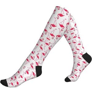 KoNsev Roze Flamingo Patroon Compressie Sokken Voor Vrouwen Mannen Ondersteuning Sokken Knie Hoge Verpleegkundigen, Zwangerschap, Hardlopen, Vliegen, 2 Zwart-2, Eén Maat