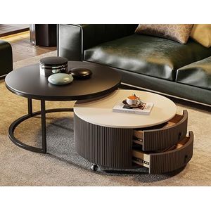 31,5"" Ronde Salontafel, Dubbele Lade, Nest Van Tafels Set Van 2, Nesting Coffee Table, Rond Nest Van Tafels, Rotsplaat Tafel, Salontafels Voor Woonkamer, Bijzettafel Voor Woonkamer/slaapkamer (Color