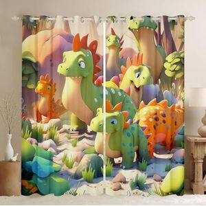 Homemissing Leuke Dinosaurus Gordijnen voor Slaapkamer Woonkamer 3D Print Gordijnen voor Jongens Decor Dynamische Gordijnen Wildlife Slaapkamer Blauwe Raambehandelingen B66* L 90