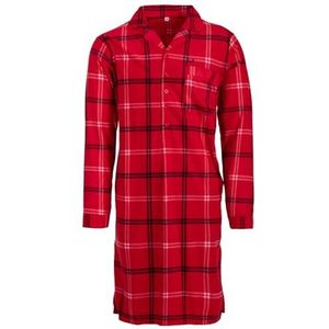 Henry Terre Heren velours nachthemd lange mouwen met omslagmanchet houthakker-design borstzak knoopsluiting maat M-3XL katoenmix, rood, XL