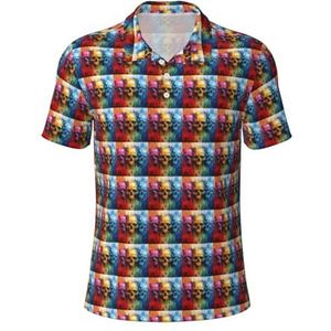 AYYQWE Kleur Schedels Print Poloshirts Korte mouw Vochtafvoerende Casual Outdoor Activiteiten Camping Golf, Zwart, S
