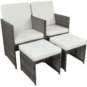 VCM 4-delige set tuinstoel loungestoel rotan balkonstoel camping zitkussen voetensteun kruk raloso grijs