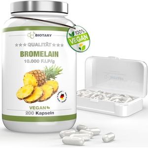 Bromelain 200 capsules 500 mg | 10.000 F.I.P/g | 5000 GDU/g | vitamine C | 7 maanden voorraad | hoge dosis | inclusief pillendoosje | 100% veganistisch | puur plantaardig | laboratorium getest | Made