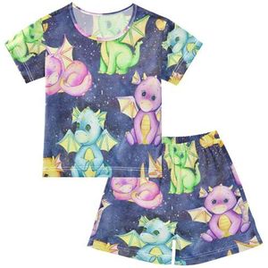 YOUJUNER Kinderpyjama set schattig Dragon Space T-shirt met korte mouwen zomer nachtkleding pyjama lounge wear nachtkleding voor jongens meisjes kinderen, Meerkleurig, 6 jaar