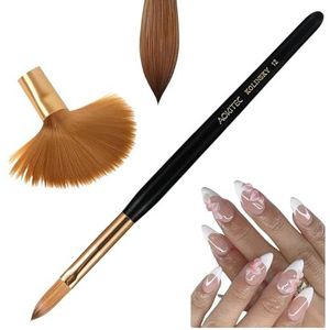 Aokitec 100% Kolinsky Sable Acryl Nail Brush voor Acryl Poeder, Nail Art Pennen, Ovaal Geplooide Hout Nagelborstel,Polygel Borstel Manicure Pedicure Tools (14#)