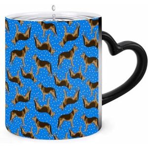 Duitse Herder op Blauwe Sterrenhemel Koffiemok 11oz Kleur Veranderende Mokken Hartvormig Handvat Warmtegevoelige Verkleuring Cups