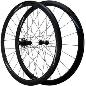 LPYDWZ 700C Racefiets wielset, aluminiumlegering 40 mm racing velg quick release 24 uur ronde spaken fiets voor- en achterwielen V-rem voor 8-12 versnellingen (zwart)