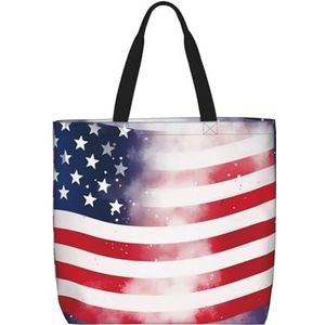 VTCTOASY Amerikaanse vlag en sterren print vrouwen draagtas grote capaciteit boodschappentas mode strandtas voor werk reizen, zwart, één maat, Zwart, One Size