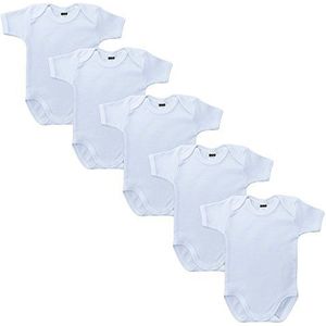 MEA BABY Uniseks rompertje met korte mouwen van 100% katoen in 5-pack, babybody wit voor meisjes en jongens, wit, 98