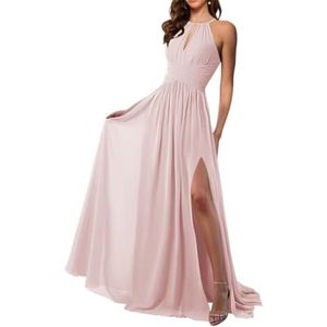 Chiffon bruidsmeisjesjurk voor dames, voor bruiloft, prinses, baljurken met split, cocktailjurk, grote maten, Parel Roze, 32