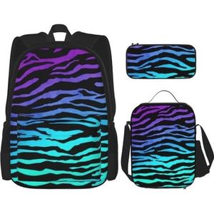 SUHNGE Rode en zwarte geruite schoolrugzak met verstelbare schouderbanden, lunchtas etui 3-in-1 set tas, Paars Blauw Groen Camouflage Zebra Strepen, Eén maat