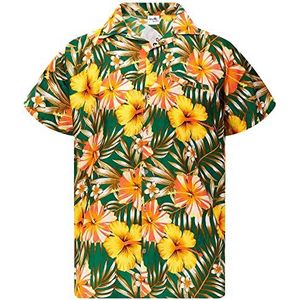 King Kameha Funky Hawaïaans shirt voor heren, casual, button-down, zeer opvallend, korte mouwen, vakantie, palmen, mono, wild, tropische bloemen, uniseks, XS
