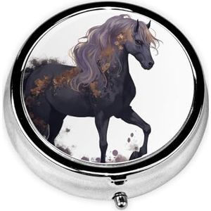 Pillendoosje Reizen Pillendoos met 3 Compartimenten Kleine Pillenetui voor Portemonnee & Pocket Draagbare Geneeskunde Organizer Paars Paard Leuke Ronde Pillencontainer voor Vitaminen Medicatie Visolie