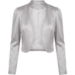 Bolerose Formeel Lang Mouw Satijn Bolero Shrug Gelegenheid Jasje (Zilver, S)