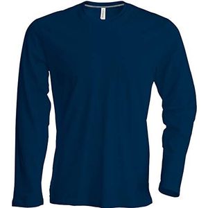 Heren T-shirt met lange mouwen en ronde hals, licht nauwsluitend, in 20 kleuren en de maten S, M, L, XL, 2XL, 3XL en 4XL, Donkerblauw, L