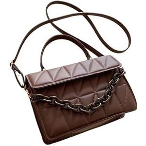 Effen kleur geruite crossbody tas voor vrouwen, ketting versierde modieuze schoudertas voor vrouwen dagelijkse handtas, Koffie, 21x15x7cm