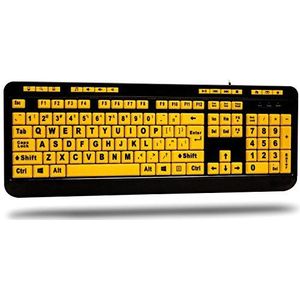 Adesso USB Luminous 4X Large Print Multimedia Desktop Keyboard - US English Layout -Black, Yellow