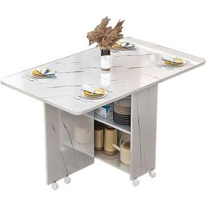 Uitbreidbare Herfstblad Opklapbare Eettafel, Uitbreidbare Vlindertafel Met 2-laags Opbergplanken Met Universele Wielen, Ruimtebesparende Eettafel For Kleine Restaurantkeuken (Color : White, Size : 6