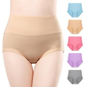 Anntry Dames comfort katoenen ondergoed 5-delige slip met hoge taille buikcontrole dames stretchbroekjes onderbroek, Veelkleurig-1, M