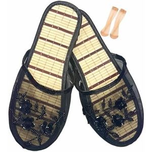 Chinese Mesh Slippers Voor Vrouwen, Vrouwen Bloemen Ademende Mesh Chinese Sandaal Slippers Met Sokken (Color : Black, Size : 40 EU)