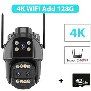 Bewakingscamera, 4K HD 4G IP Camera Buiten 10X Zoom Drie Lens Dual Screen Sim-kaart PTZ Camera AI Tracking CCTV Video Surveillance Camera(4K WIFI Add 128G)