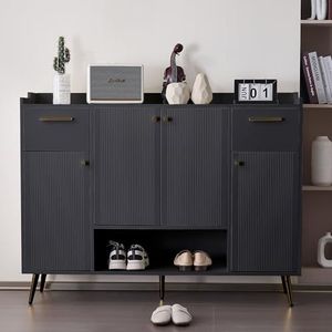 Dmarcat Schoenenrek, Multifunctioneel Entreemeubilair Met 4 Vouwdeuren, Schoenenkast Met Dubbele Diepte 100 Made In Italy 67x28h147 Cm Cement