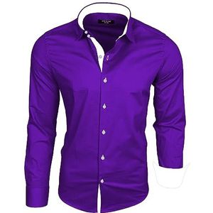 Subliminal Mode - Herenhemd, pasvorm, kraag en mouwen, tweekleurig, gemakkelijk te strijken, lange mouwen, casual, S500, Paars, M