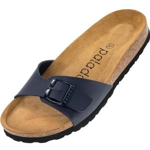 Palado Malta Damesslippers, sandalen, met verstelbare gesp, pantoffels, met kurken voetbed en leren loopzool, Basic Mat Blauw, 41 EU