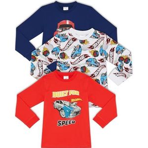 Hot Wheels Set van drie 100% gekamd katoenen T-shirts met lange mouwen, Meerkleurig, 4-5 jaar
