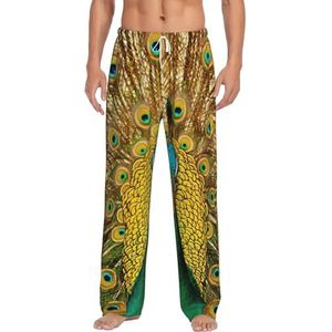 MBCbjg Pyjama met pauw print voor heren, zachte slaapbroek met zakken, lichtgewicht loungewear pyjama voor comfortabele slaap en lounge, Wit, S