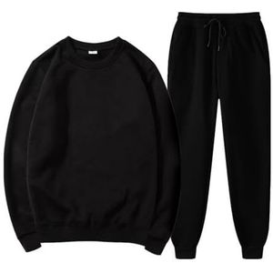 SkotO Oversized joggingpak voor heren, katoen, zonder capuchon, trainingspak, grote maten, huispak, effen kleuren, vrijetijdspak, shirt met lange mouwen en manchetten, joggingbroek, tweedelige set,
